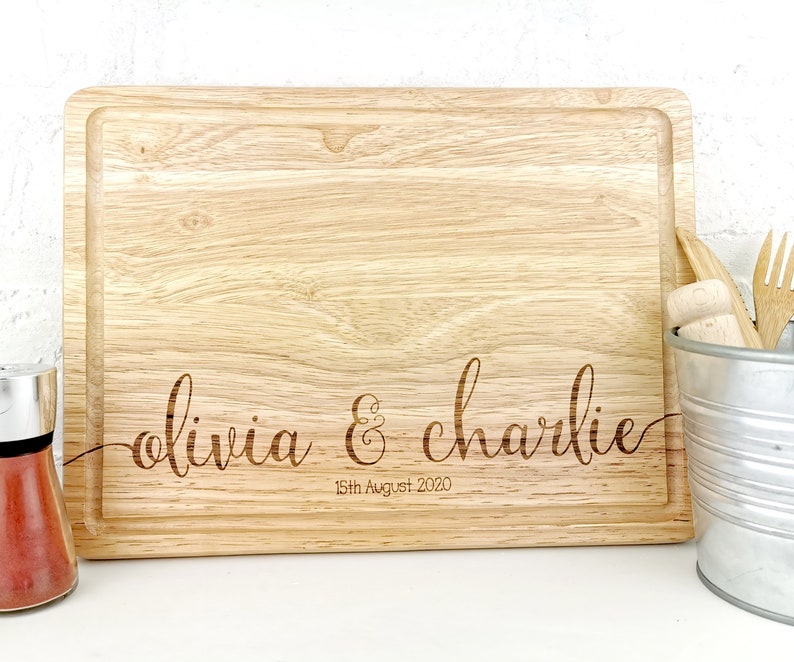 Personalised chopping board for couples Personalised Cutting board Christmas Gift Weddings Engagement Anniversary House Warming image 3