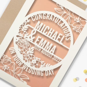 Personalised Wedding Card Paper Cut Wedding Greeting Card, Congratulations Wedding Day for Newlyweds Laser Cut Floral