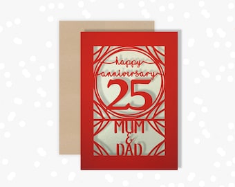 Papercut Personalised card 25 Year wedding anniversary Celebrate a Silver 25th wedding anniversary with this beautiful Card for couples