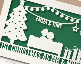 Personalised Mr & Mrs Christmas Paper cut Card, Couple card, Husband and wife, 1st Christmas Card, Home Card, xmas card