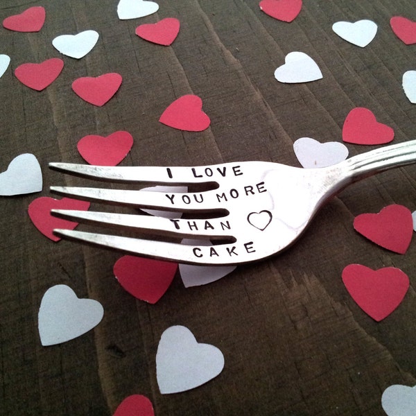Hand stamped Fork -  I Love you more than Cake -  with a little heart  - Fork from Goozeberry Hill