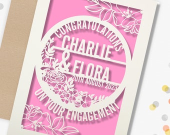 Personalised Engagement Card, Paper Cut Greeting Card, Congratulations on your Engagement Laser Cut Floral