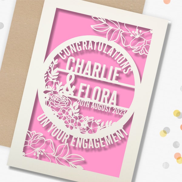 Personalised Engagement Card, Paper Cut Greeting Card, Congratulations on your Engagement Laser Cut Floral