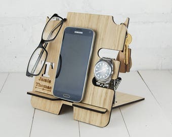 Personalised Docking Station - Multi item storage - Electronic Stand - Wooden Mobile Phone Stand - Initial & full name personalisation FREE