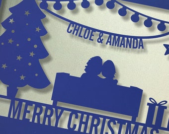 Personalised Christmas Paper cut Card, Same Sex Card, Gay Christmas Card,  Mrs and Mrs, Gay Couple, LGBTQ, Lesbian Merry Christmas