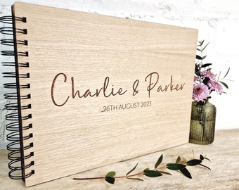 Modern Wedding Guest Book, Personalised Wood Wedding Guest Book alternative, Guest book sign, Custom Guest Book, Blank Pages, Wedding Decor