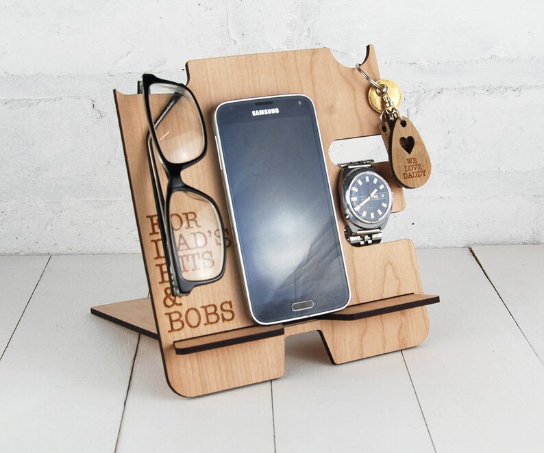 Personalised Docking Station Multi item storage Electronic Stand Wooden Mobile Phone Stand Initial & full name personalisation FREE image 2