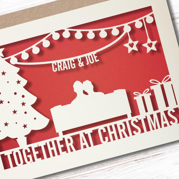 Personalised Christmas Paper cut Card Together at Christmas, Same Sex Card, Gay Christmas Card,  Mr and Mr, Gay Couple, LGBTQ