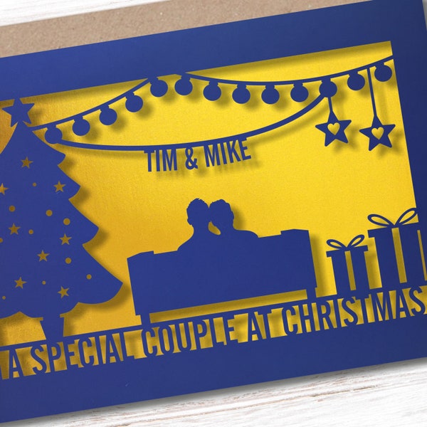 Personalised Christmas Paper cut Card Special Couple, Same Sex Card, Gay Christmas Card,  Mr and Mr, Gay Couple, LGBTQ