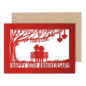 Personalised 10 Year Wedding Anniversary Card.  10th Wedding anniversary paper cut card Tin Anniversary Card for couples