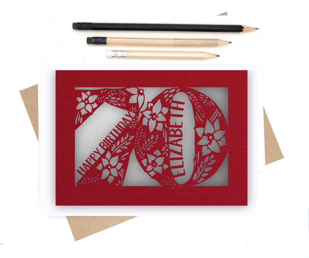 Personalised 70th Birthday Card Papercut Floral Design With Flowers ...