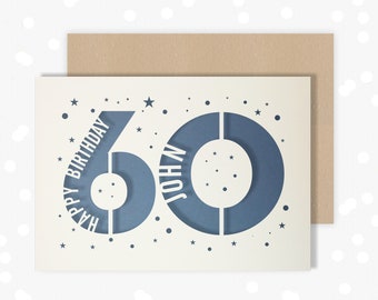 60 e carte d'anniversaire personnalisée Papercut, motif étoile avec le nom de votre choix. Carte pour papa, carte pour lui