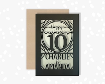 Personalised Papercut card 10 Year wedding anniversary Celebrate a Tin 10th wedding anniversary with this beautiful Card for couples