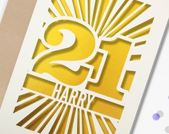Carte d'anniversaire personnalisée pour son fils, son neveu, son petit-fils et son frère avec le prénom de votre choix. 21, carte d'anniversaire vingt et un