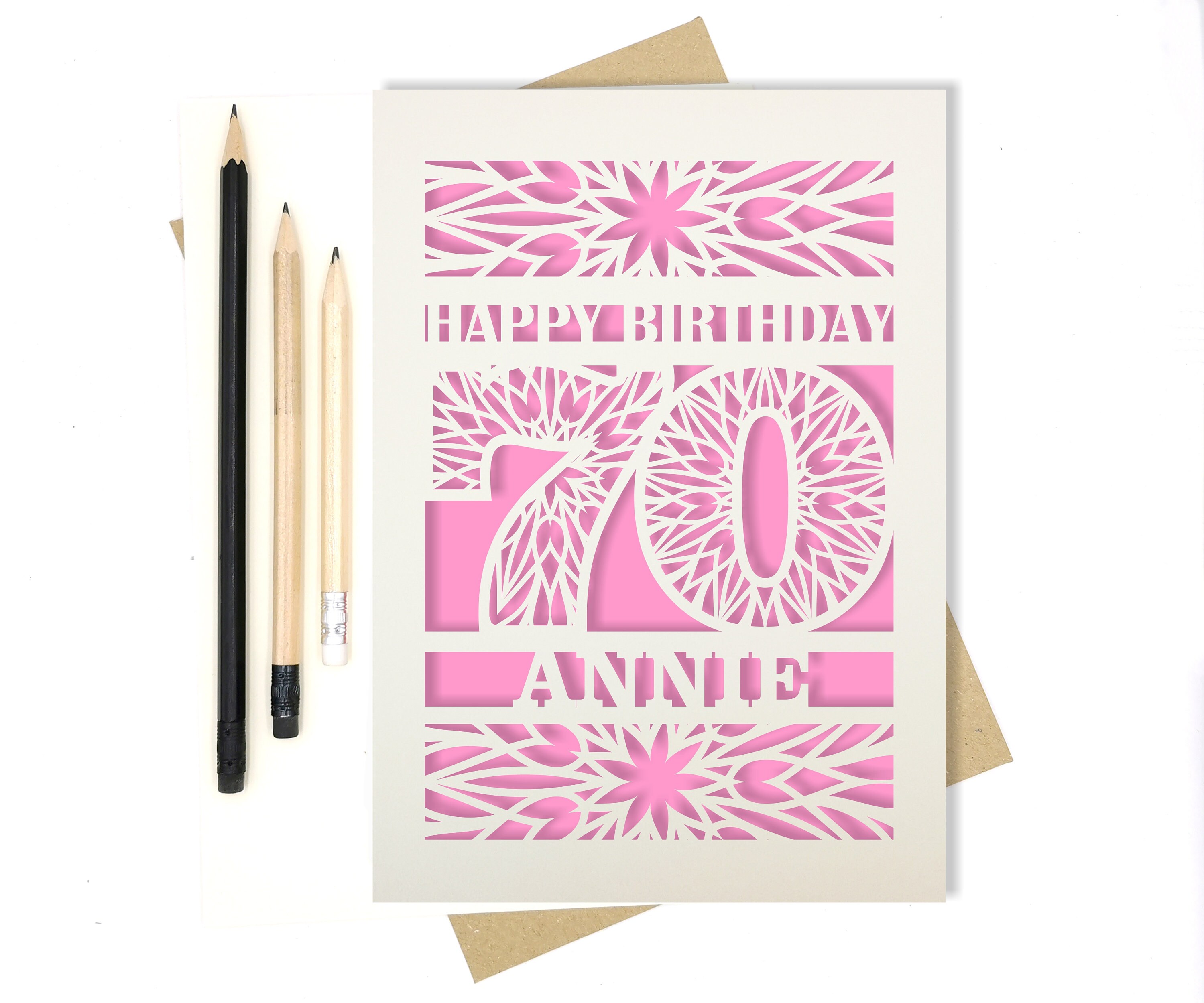 Personalised 70th Papercut Birthday Card With the Name of Your Choice ...
