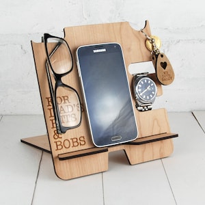 Personalised Docking Station Multi item storage Electronic Stand Wooden Mobile Phone Stand Initial & full name personalisation FREE image 2