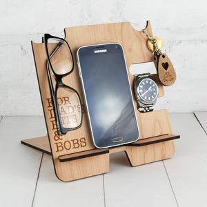 Personalised Docking Station Multi item storage Electronic Stand Wooden Mobile Phone Stand Initial & full name personalisation FREE image 2