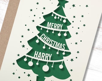 Personalised Christmas Card, Paper cut Custom Christmas Card, Card for Grandchild, Daughter, son, Christmas 2023, Merry Christmas Card