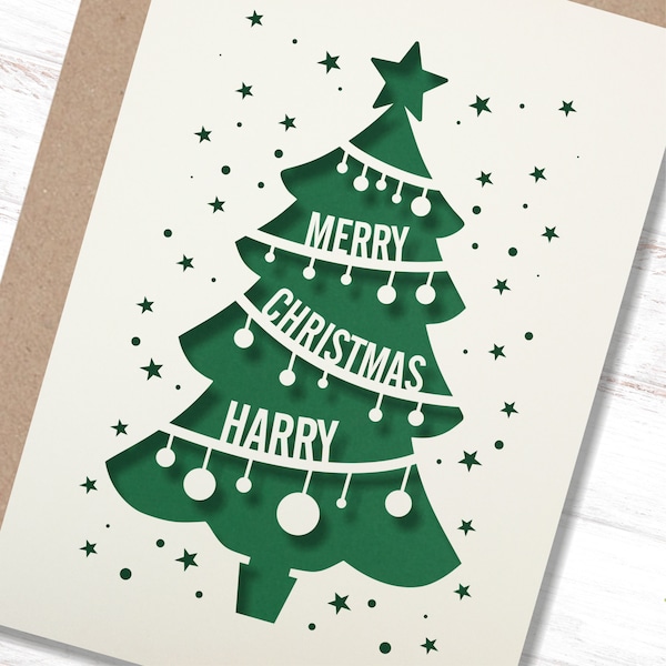 Personalised Christmas Card, Paper cut Custom Christmas Card, Card for Grandchild, Daughter, son, Christmas 2023, Merry Christmas Card