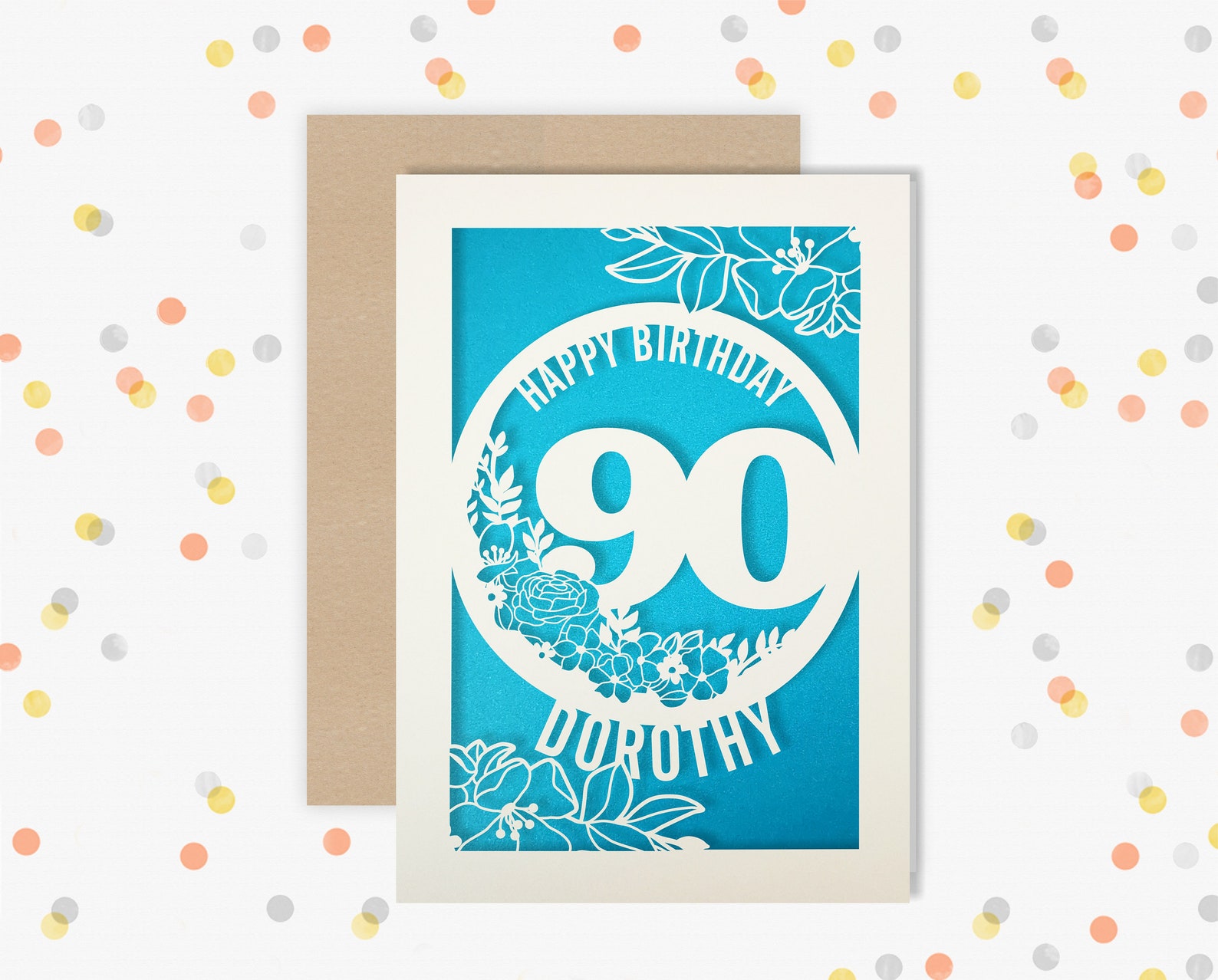 Personalised 90th Birthday Card Papercut Floral Design Card - Etsy