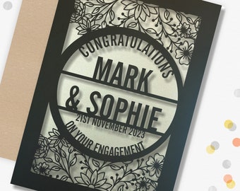 Personalised Engagement Card, Paper Cut Greeting Card, Congratulations on your Engagement Laser Cut Floral