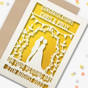 Personalised Wedding Card Paper Cut Wedding Greeting Card, Congratulations Wedding Day for Newlyweds Laser Cut Couple silhouette