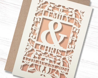 Personalised Card for Wedding Day Card Paper Cut Wedding Greeting Card, Congratulations Wedding Day for Newlyweds Laser Cut Floral design