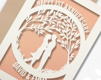 1st Wedding Anniversary Card Personalised Papercut First Year wedding anniversary Card. Celebrate your 1st Paper wedding anniversary