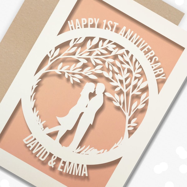 1st Wedding Anniversary Card Personalised Papercut First Year wedding anniversary Card. Celebrate your 1st Paper wedding anniversary