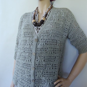 Crochet Cardigan Gray Alpaca, Cardigans for Women, Crochet Tops, Gift for Her, Mother&#39;s Day Gift, Mom Gift, Available in sizes M and L