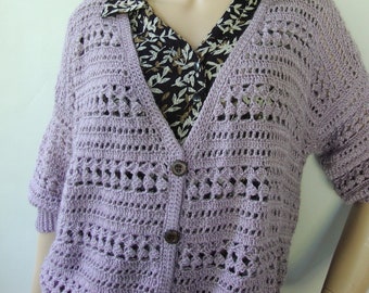 Women's Cardigan, Crochet Cardigan Purple Alpaca, Cardigan Women, Crochet Top, Lilac Cardigan, Mom Gift, Gift for Her, Available in L