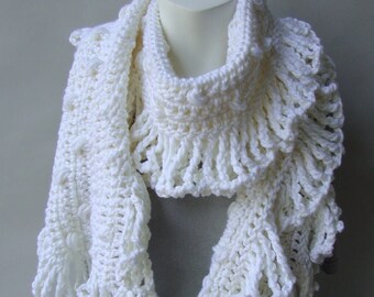 Crochet Merino Wool Scarf, Octopus Scarf, Fringe Scarf, Gift for Her, Mom Gift, Gift for Girls, Best Friend Gift, Available in Blue or White