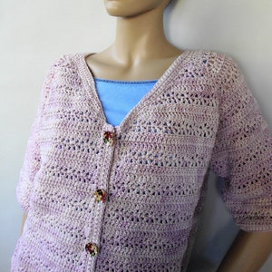 Women's Cardigan, Crochet Cardigan, Pink Merino Wool Cardigan, Rose Garden Cardigan, Mom Gift, Gift for Her, Mother's Day Gift, Size L image 1