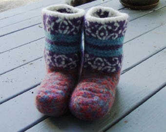 Botines de lana de crochet: calcetines antideslizantes de fieltro, talla 5 para mujer