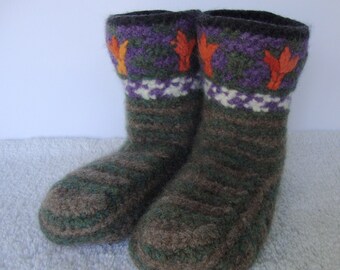 Crochet Wool Booties: Felted Non-Slip Slipper Socks