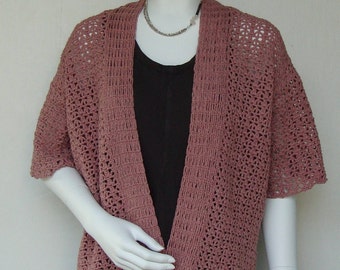 Crochet Cardigan, Cardigans for Women, Mauve Pink Kimono Cardigan, Hemp/Cotton Cardigan, Mom Gift, Gift for Her, Available in S/M and M/L