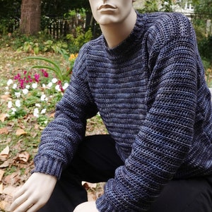 Best Gift for Man, Men&#39;s Wool Sweater, Crochet Merino Wool Sweater, Blue Gray Sweater, Gift for Him, Dad Gift, Grandpa Gift, Available L, XL