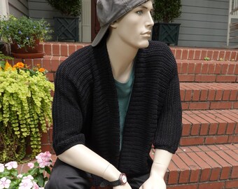 Men's Cardigan, Cardigans for Men, Crochet Cotton Cardigan, Rive Gauche Jacket, Cardigans, Dad Gift, Wife Gift, Men's M/L, Women's L/XL