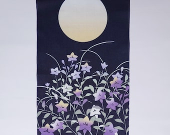 Wall Hanging, Japanese Tenugui Tapestry Set, Chinese Bellflower & Moon, Japanese Hand Dyed Tenugui, Autumn Print Home Decor, New Home Gift