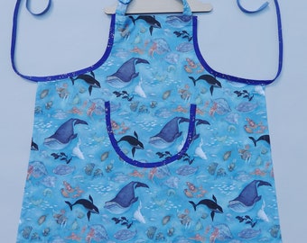 Aprons for Kids, Cotton Whale Apron, Kids Apron, Childrens Aprons, Gift for Cook's Helper, Gift for Granddaughter, Gift for Daughter Son