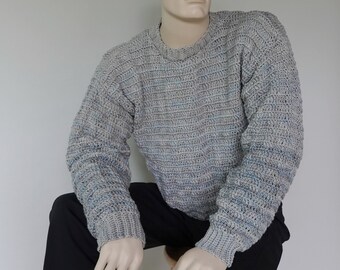 Men's Sweater, Gray Merino Wool Sweater, Wool Sweater Men, Bluish Gray Sweater, Crewneck Sweater, Ombre Sweater, Gift for Him, Dad Gift,  L