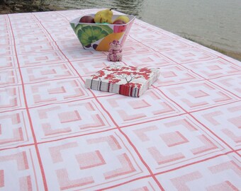 Coral Geometric Cotton Tablecloth: Retro Picnic Table Cover (58x85")