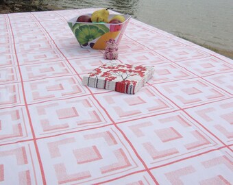 Table Cloth Rectangle, Pink Geometric Print Table Cloth, Picnic Tablecloth, Breezeblock Table Cloth, Hostess Gift, Bridal Shower Gift