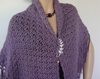 Crochet Shawl Triangle, Triangular Shawl, Merino Silk Cashmere Shawl, Mom Gift, Mother's Day Gift, Gifts for Her, in Purple or Gray