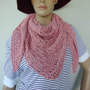 Crochet Pink Scarf, Triangle Cotton Scarf, Shawlette, Miss-You Gift, Thinking-of-You Gift, Neckerchief, Pink Triangular Scarf, Sister Gift
