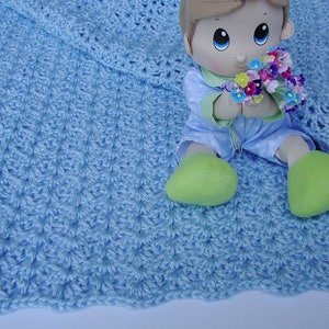 Crochet Baby Blue Blanket, Acrylic Baby Blanket, Baby Boy Gift, Baby Shower Gift, Available also a Pair of Mini Blankets for Little Fingers image 6