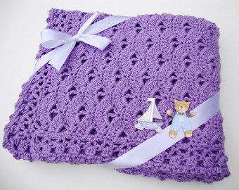 Purple Crochet Blanket, Crochet Baby Blanket, Cotton Baby Blanket, Baby Shower Gift, Cottontail Baby Blanket, Baby Gift, Christening Gift