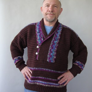 Men&#39;s Wool Sweater, Wool Sweater Men, Crochet Sweater Men, Brown Sweater, Men&#39;s Crochet Sweater, Alpine Ski Sweater, Available in  L/XL