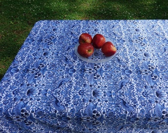 Tablecloth Rectangle, William Morris Strawberry Thief Blue White Table Cloth, Victorian Fabric Table Cloth, Picnic Tablecloth, Hostess Gift