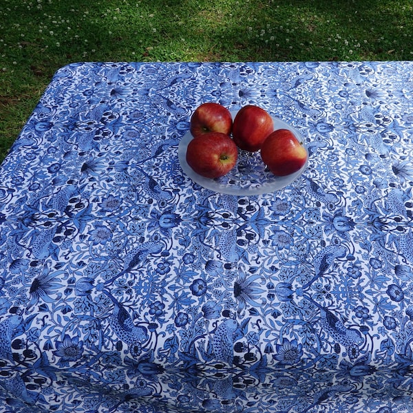 Tablecloth Rectangle, William Morris Strawberry Thief Blue White Table Cloth, Victorian Fabric Table Cloth, Picnic Tablecloth, Hostess Gift